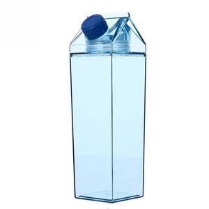 Bouteille d'eau en plastique transparente carrée colorée de 500 ml/1000 ml, réutilisable et minimaliste, pour lait, jus, ou eau, idéale pour les fêtes - Product Image 3