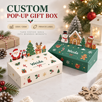 Boîte pliante en carton OEM pour emballage cadeau saisonnier, avec illustration interactive de personnages de Noël découpés et en relief