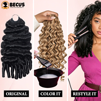 FH Cheveux Humains Bouclés Birmans Miracle Knots pour Crochet, 16 18 20 pouces, 50g, Tresses au Crochet Effet Plume avec Aiguille à Crochet Gratuite