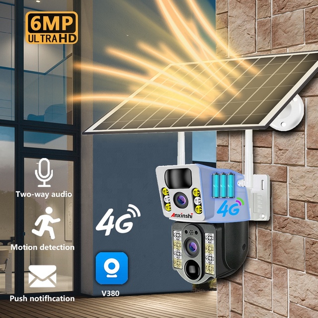 Anxinshi Small Size Dual Light 4G Outdoor 6MP Solar Battery PTZ Network Camera IP65 Waterproof 2-way Audio