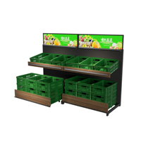 Commerciële 2-laags groentepresentatie rek, geoptimaliseerde mandenopslag. Praktisch productenrek, veel gebruikt in supermarkten.