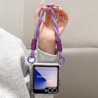 Funda de Lujo para Samsung Z Flip 8, Doble Color, Marco de PC TPU TPE, Carga Magnética, Parte Trasera Transparente, Correa de Muñeca