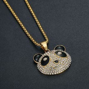 Collier pendentif panda de dessin animé en acier titane plaqué or avec strass, bijoux hip-hop unisexe pour couple, cadeau - Product Image 4