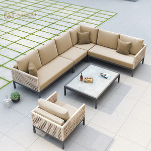 Moderno <span class=keywords><strong>barato</strong></span> sala de estar marco de aluminio hecho a mano tejido cuerda de mimbre en forma de L sofá de jardín para <span class=keywords><strong>terraza</strong></span> al aire libre - Product Image 5