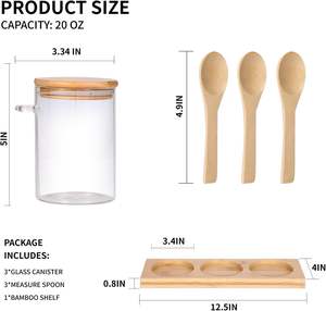 Frascos de Vidrio de 10 oz con Tapas de Bambú y Cucharas, Recipientes Herméticos para Cocina, Almacenamiento de Café, Azúcar, Granos, Té, Alimentos, con Logotipo - Product Image 2