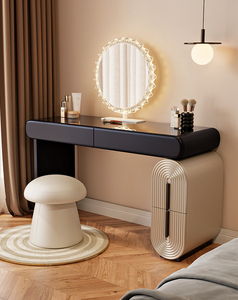 Coiffeuse noire de luxe avec miroir et tiroirs pour femme, idéale pour petit appartement, à prix abordable - Product Image 2