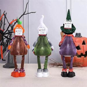 Whimsical Light Up Halloween Gnomes Black and White Striped Standing Ornaments for Party - Product Image 4