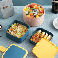 Boîte à lunch carrée en plastique, compatible micro-ondes, récipient de stockage alimentaire, boîte bento pour préparation de repas avec poignée-cuillère