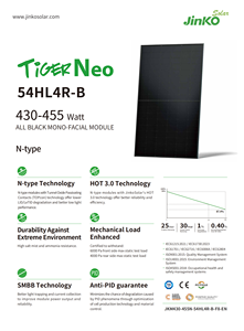 Panneau solaire photovoltaïque Jinko Full Black haute efficacité Tiger Neo 54HL4R-B type N 430W-455W, tuiles solaires pour toiture, modules PV - Product Image 2