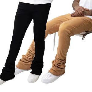 Pantalones de mezclilla ajustados para hombre, estilo lápiz, transpirables, lavado nieve, casuales, con botones, color liso, cintura media, con bolsillos y estampado europeo. - Product Image 1