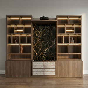 Meuble mural multifonctionnel moderne de luxe, bibliothèque, armoire Deera, panneau arrière en marbre, grande capacité de rangement, salon, bureau à domicile - Product Image 3