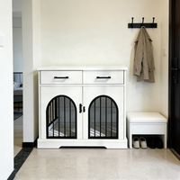 Cage à chien carrée en bois de style meuble avec tiroirs, fermeture auto-agrippante, niche décorative d'intérieur, double porte, maison pour animaux, table d'appoint