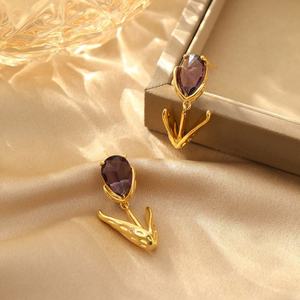 S925 <b>Silver</b> Needle Super Fairy Sweet Temperament <b>Stud</b> Earrings High-End Fashionable Water Droplet Zircon Flower Tulip Design - Product Image 6