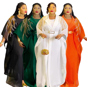 HD Vestido De Encaje Africano Para Mujer Kaftan Con Bordado, Cuello En V, Para Fiesta De Noche, Talla única Con Cubrecabeza A Juego, Talla única