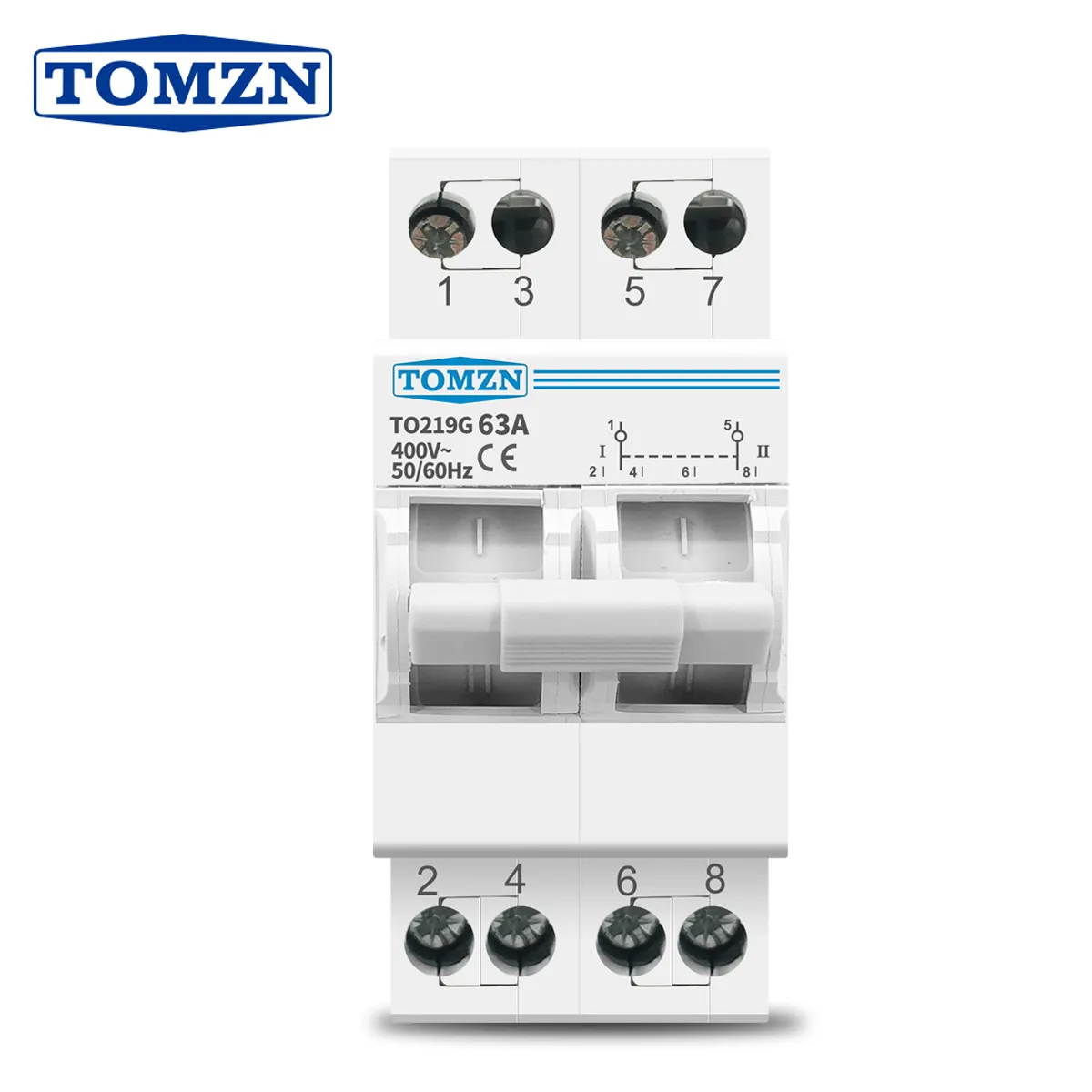 TOMZN-Interruptor de aislamiento de transferencia Manual, interruptor de circuito de interbloqueo, doble potencia, 2P, 63A, MTS