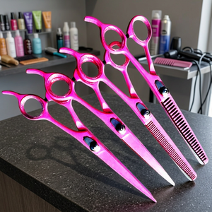 ASAP Ciseaux à cheveux écologiques rose poudré à manche long pour droitiers, ciseaux de toilettage et d'éclaircissement à lames convexes - Product Image 3