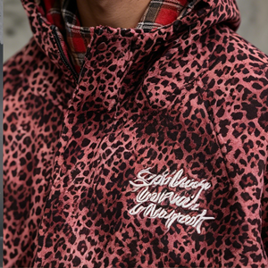 Giacca con Cappuccio Reversibile Stile Retrò a Quadri e Stampa Leopardata, Unisex, Casual, Street Style, con Ricamo Giapponese Personalizzato e Chiusura a Zip - Product Image 3