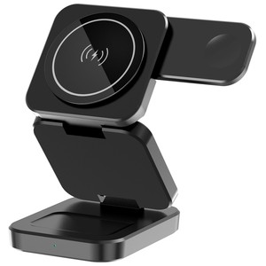 Cargador Inalámbrico Magnético 3 en 1 A390 de 15W <span class=keywords><strong>con</strong></span> Soporte Plegable, Compatible <span class=keywords><strong>con</strong></span> <span class=keywords><strong>iPhone</strong></span> / Apple Watch / <span class=keywords><strong>Airpods</strong></span> - Negro - Product Image 2