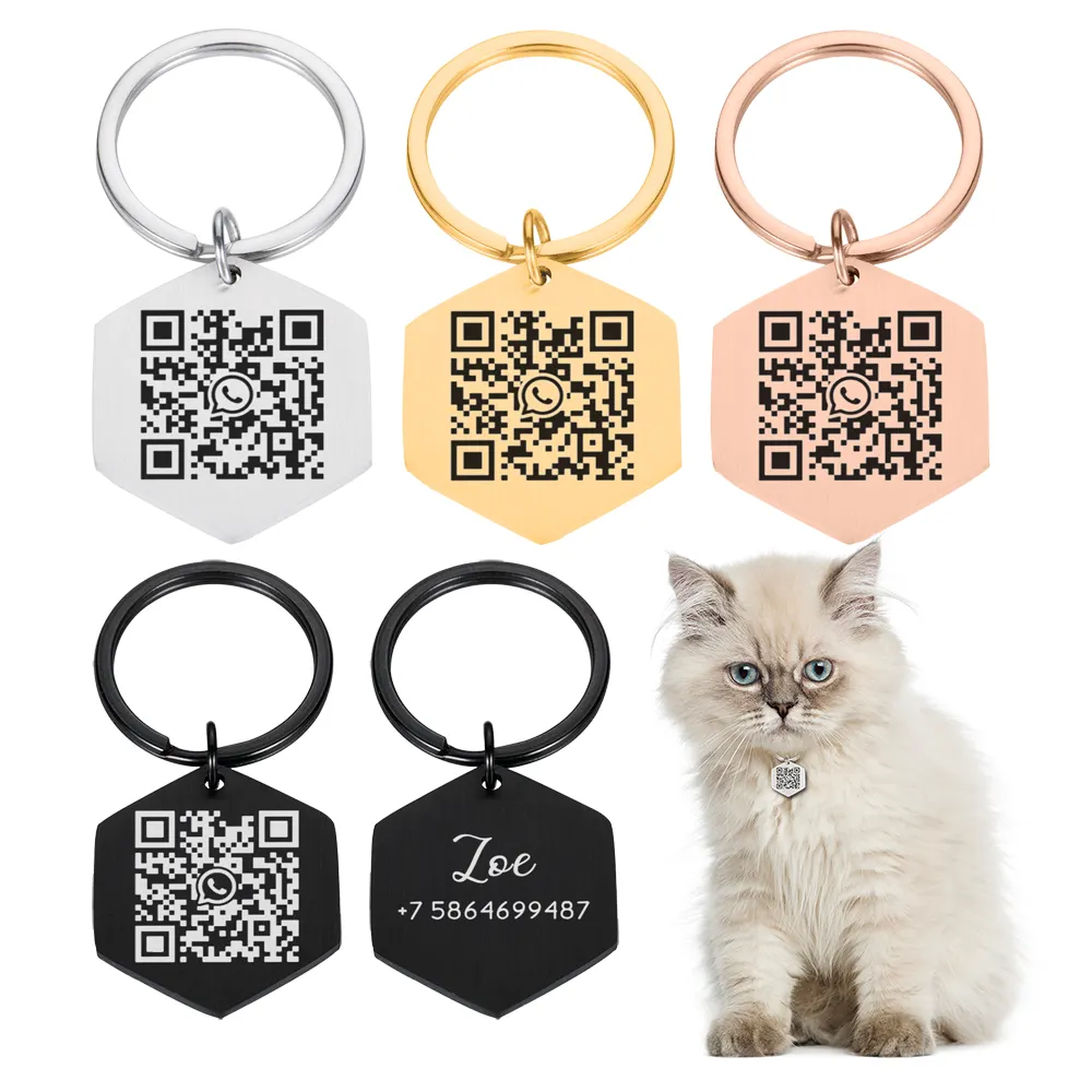 Collare personalizzato personalizzato per animali domestici Tag codice QR numero di contatto cucciolo gattino targhetta Anti-perso per animali domestici targhetta per cani