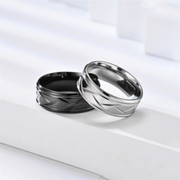 Simple acier inoxydable hommes classique noir géométrique rayure anneau 8mm large poli rainuré anneau de bande pour femmes hommes bijoux cadeau