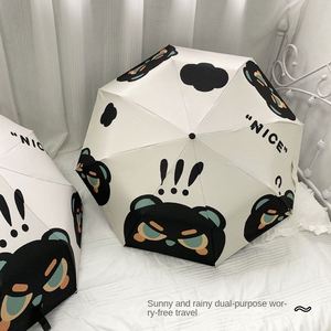 Parapluie pliant double usage, robuste et durable, avec protection solaire UV, motif chat de dessin animé mignon, style Ins Niche, entièrement automatique - Product Image 3