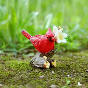 Amerikan Kardinal Kuş Süsleri Mikro Peyzaj Reçine El Yapımı Kuş Sevimli Çiçek Desenli Bahçe Peyzajı Masaüstü Süsü - Product Image 4