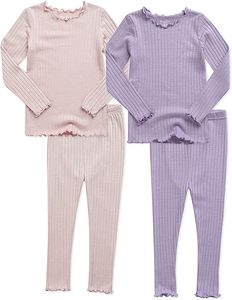Ensemble deux pièces Sanchi confortable et respirant en coton tricoté, haut et pantalon, grande taille, pour filles, manches longues, <span class=keywords><strong>pyjama</strong></span> côtelé, <span class=keywords><strong>8</strong></span> <span class=keywords><strong>ans</strong></span> - Product Image 1