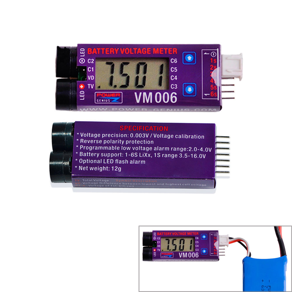 VM006 1-6S LiPo батарея точный измеритель напряжения батареи ЖК-жидкокристаллический дисплей сигнализации