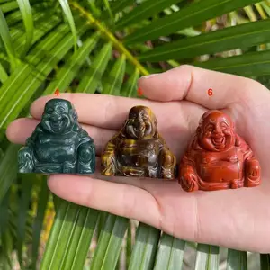 1.5 Inci Ukiran Buddha Kristal Ukiran Tangan Batu Permata Alami Kristal Kerajinan Agama Memberkati Patung Buddha Tertawa Beruntung