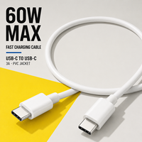 Câble de charge USB C vers USB C OEM 60W 3A, TPE souple, logo personnalisé, longueur et emballage sur mesure, fabricant en gros