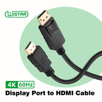 Câble WISTAR vers HDMI 1,8 m plaqué or, adaptateur DP vers HDMI mâle-mâle