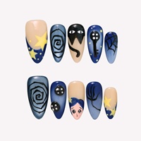Ongles en acrylique en forme d'amande à presser, motifs chat noir de dessin animé, estampage doré, options vernis brillant/mat, certifiés CE, 10 pièces/paquet