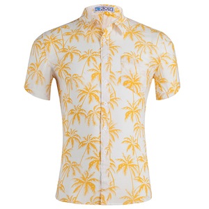 Logo personnalisé coton hommes slim fit à manches courtes bleu plage hawaïenne chemise - Product Image 4