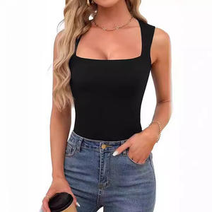 Hot Girl Outer Wear Camisole Vest Mulheres Verão Sem Mangas Off-ombro Praça Neck Thread Shoulder Strap Top Roupas Femininas - Product Image 2