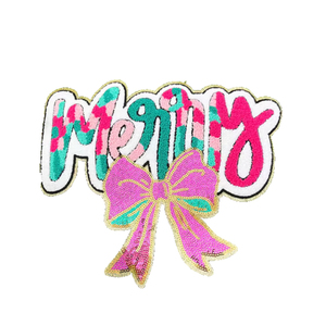 <span class=keywords><strong>2025</strong></span> Mới Tùy Chỉnh Bow Lớn Vui Vẻ Và Tươi Sáng Giáng Sinh Long Lanh Sequin Thêu Chữ Sắt Trên Các Bản Vá Lỗi Cho Tự Kết Dính Quần Áo - Product Image 3