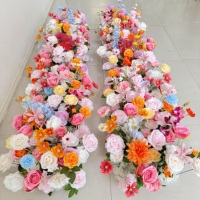 Chemin de table de mariage en soie artificielle de luxe, fait main en terre cuite, avec rangée de roses et pivoines, pour la décoration de toile de fond d'événements et de fêtes d'automne