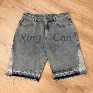 <span class=keywords><strong>Pantalones</strong></span> <span class=keywords><strong>Cortos</strong></span> de Mezclilla para <span class=keywords><strong>Hombre</strong></span> Estilo Urbano con Parches Bordados y Apliques Personalizados, Borde sin Terminar, Lavado Ácido y Efecto Desgastado - Product Image 2