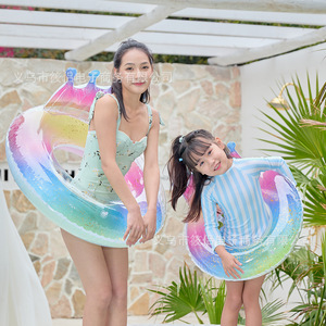 Flotador Inflable con Lentejuelas en Forma de Corona, Flotador de Sirena Engrosado para Adultos, para Uso en Piscinas y Parques Acuáticos, Diámetro de 70-120 cm - Product Image 1