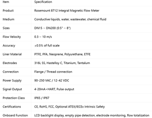 เครื่องวัดการไหลแบบแม่เหล็ก Rosemounts 8712 รุ่นดั้งเดิม/DN15-DN200/4-20mA HART/ATEX IECEx/IP67/สำหรับท่อขนาดเล็กแบบรวม/หน้าแปลนและเกลียว - Product Image 3