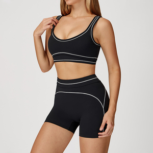 Customized Logo <strong>White</strong> Line 3 Pieces Compression U Neck Elastic Yoga Workout <strong>Sports</strong> <strong>Bra</strong> Running Leggings Fitness Sets for Women - Product Image 6