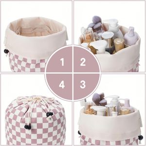 Small Cotton Quilted Drawstring Makeup Bag Cute Drawstring Cosmetic Bag with Canvas Lining - Product Image 6