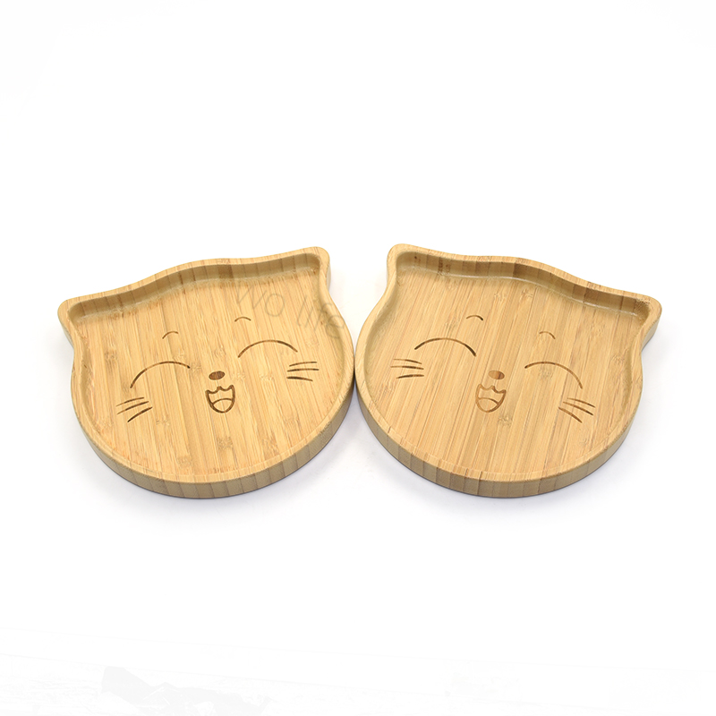 Экологичная деревянная бамбуковая детская тарелка с индивидуальным принтом, тарелки из натурального бамбука в форме кошки для еды, фруктовые тарелки из бамбука
