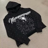 Sweat à capuche zippé personnalisé avec logo en strass, en molleton épais, broderie vieillie, transfert, streetwear, marque privée