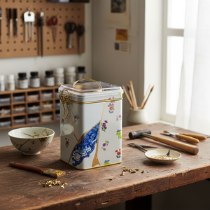 Kontensan Kintsugi Gold Vein Flower Design 75x100x150mm Fermoir en fil d'étain de stockage en métal Couvercle transparent Modèle ER0434I Mallettes à outils - Product Image 3