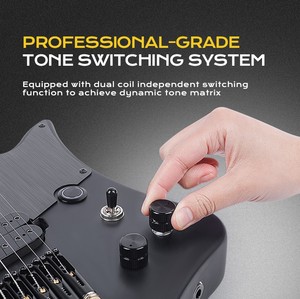 <span class=keywords><strong>Guitare</strong></span> électrique <span class=keywords><strong>sans</strong></span> tête Bullfighter D350, noir brillant, double micro - Product Image 4