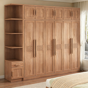 Armoire en bois moderne personnalisée BALOM, style minimaliste, meubles de chambre à coucher avec compartiments de rangement latéraux ouverts - Product Image 6