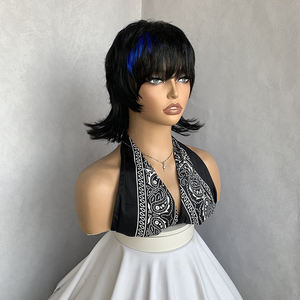 วิกผมสั้นสีดำแบบชั้นๆ สไตล์ยุค 80 ทรงมัลเล็ต พิกซี่ พร้อมหน้าม้า ตัดแบบวูล์ฟคัท วัสดุสังเคราะห์ ดูเป็นธรรมชาติ ตลก สำหรับ<span class=keywords><strong>ผู้ใหญ่</strong></span> ใช้แทนผมจริง สำหรับงานปาร์ตี้ - Product Image 4