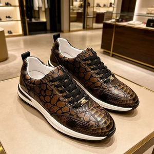 Zapatos para Caminar con Diseño de Serpiente para Hombre, Zapatillas Casuales con Cordones Planos, Cuero Genuino, Bloques de Color, Calzado para Toda Temporada - Product Image 1