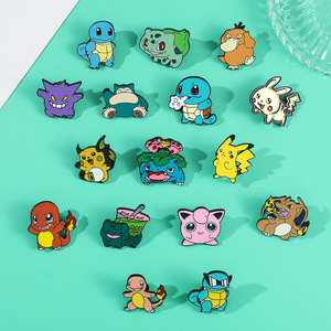 Broche de revers en émail dur nickelé noir, motif dessin animé Pokémon (Pikachu, Charmander, Bulbasaur), accessoire cadeau, vente en gros - Product Image 2