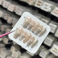 Nuevo Diseño Personalizado de Uñas Postizas Cortas de Cobertura Completa, Uñas Francesas en Forma de Almendra, Juego de Uñas Postizas